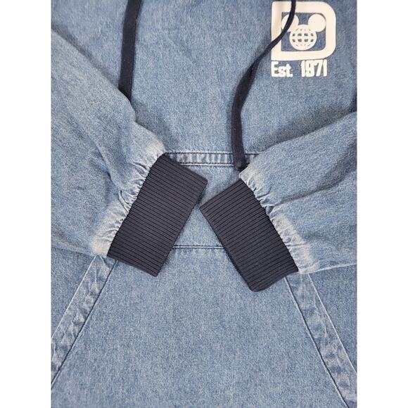 Rare Disney Resort Medium Denim Hoodie Pullover Spellout Script‎ Spirit Jersey - Picture 6 of 16